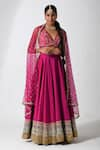 Buy_Rishi and Vibhuti_Pink Taffeta Embroidered Mirror V Neck Retro Twirl Border Lehenga Set _at_Aza_Fashions