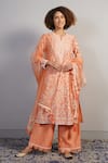 Buy_Samant Chauhan_Peach Cotton Silk Embroidered Aari Notched Floral Kurta Set_at_Aza_Fashions