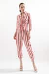 Buy_Cin Cin_Red Cotton Striped Shawl Collar Stin Shirt And Pant Set _at_Aza_Fashions