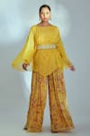 Buy_Suruchi Parakh_Yellow Crepe And Organza Printed Floral Pattern Kaftan Boat Pant Set With Top _at_Aza_Fashions