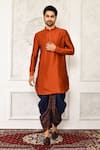 Buy_Arihant Rai Sinha_Orange Dupion Silk Solid Kurta And Dhoti Pant Set _at_Aza_Fashions