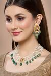 Shop_Dugran By Dugristyle_Orange Pearls, Stones Emerald Embellished Pendant Necklace Set _at_Aza_Fashions