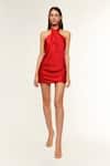 Buy_Deme By Gabriella_Red Satin Halter Neck Brittany Dress _at_Aza_Fashions