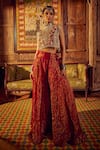 Buy_Etasha by Asha Jain_Gold Embellished 3d Floral Motifs Boat Crochet Crop Top And Palazzo Set For Women_at_Aza_Fashions