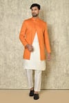 Buy_Naintara Bajaj_Orange Bandhgala Cotton Linen Plain Asymmetric Placket Kurta Set_at_Aza_Fashions