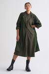 Buy_Three_Green Melange Striped Dress  Band Collar Jacket And A-line _at_Aza_Fashions