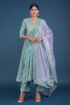 Buy_Pomcha Jaipur_Green Cotton, Organza Embroidery, Cut Work Blossom Print Anarkali Pant Set _at_Aza_Fashions