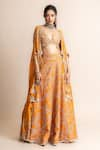 Buy_Nupur Kanoi_Orange Cape- Georgette Embroidery Mirror Work V Border Lehenga Set  _at_Aza_Fashions