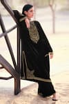 Buy_Label Varsha_Black Pheran Velvet Embroidered Resham Thread Round Neck And Pashmina Pant Set_at_Aza_Fashions