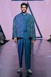 Buy_Tisa - Men_Blue Terry Rayon Embroidery Thread Stripe Jacket And Pant Set  _at_Aza_Fashions