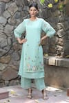 Buy_Desert Shine by Sulochana Jangir_Green Handwoven Chanderi Embroidered Patchwork Round Kurta And Pant Set  _at_Aza_Fashions