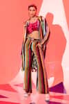 Buy_Esha L Amin_Multi Color Viscose, Crepe Collared Stripe Print Jacket _at_Aza_Fashions