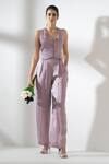 Buy_Amrta By Guneet Kondal_Purple Viscose Square Neck Waistcoat And Pleated Pant Set _at_Aza_Fashions