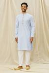 Buy_Arihant Rai Sinha_Blue Silk Art Geometric Print Kurta _at_Aza_Fashions