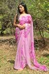 Buy_Meghstudio_Purple Viscose Chiffon Hand Painted Hibiscus Saree With Unstitched Blouse Piece _at_Aza_Fashions