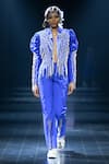 Buy_Nitin Bal Chauhan_Blue Silk Organza Embroidery Cord Open 3d Work Puff Sleeve Jacket And Pant Set _at_Aza_Fashions