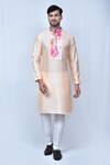 Buy_Khwaab by Sanjana Lakhani_Orange Kurta Banglori Silk Printed Floral Placket Set_at_Aza_Fashions
