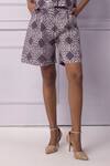 Buy_EK Katha_Purple Cotton Linen Printed Batik Shorts_Online_at_Aza_Fashions