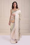 Buy_Shwetanga_Ivory Organic Cotton Printed Abstract Sweetheart Neck Saree With Draped Blouse _at_Aza_Fashions