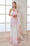 Buy_Lashkaraa_White Organza Ombre Floral Printed Saree Set_at_Aza_Fashions