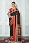 Buy_Samyukta Singhania_Black Pure Cotton Woven Geometric Panelled Saree _at_Aza_Fashions