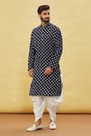 Buy_Arihant Rai Sinha_Blue Silk Floral Band Collar Kurta And Dhoti Pant Set _at_Aza_Fashions