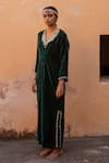 Buy_Avaasya Jaipur_Green Silk, Velvet Zari, Diamonds, Embroidery V-neck Kaftan _at_Aza_Fashions