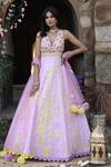Buy_Nitisha Kashyap Official_Purple Net, Silk Cut Work, Zari, Embroidery, Tie And Dye Anarkali With Dupatta _at_Aza_Fashions
