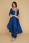 Buy_Label Niti Bothra_Blue Silk Pitta, Marodi Keyhole Neck And Sleeves Kurta Set _at_Aza_Fashions