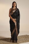 Buy_Shorshe Clothing_Black Silk Velvet Woven Floral Saree _at_Aza_Fashions