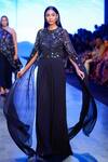 Buy_Nachiket Barve_Black Georgette Lining Shantung Cosmic Cape Sleeve Jumpsuit  _at_Aza_Fashions