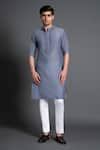 Buy_Raghavendra Rathore Jodhpur_Blue Cotton Embroidered Thread Placket Kurta _at_Aza_Fashions