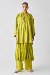 Buy_Three_Green Tunic Crepe Jacket Lapel Wide Sleeve Pant Set _at_Aza_Fashions