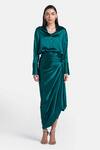 Buy_431-88 by Shweta Kapur_Green Silk Satin Stone Luxe Button Down Shirt  _at_Aza_Fashions
