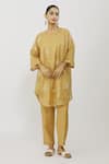 Buy_Neeta Bhargava_Gold Tissue Embroidery Anchor Thread Work Kaftan Round Pant Set  _at_Aza_Fashions