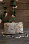 Buy Amyra Grey Embroidery Floral Creeper Pattern Box Clutch at Aza Fashions Buy_Amyra_Grey Embroidery Floral Creeper Pattern Box Clutch_at_Aza_Fashions