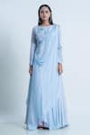 Buy_Nautanky_Blue Anarkali Chiffon, Skirt Tulle And Net Floral Pleated Drape Attached With _at_Aza_Fashions