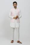 Buy_RNG Safawala_Pink Brocade Silk Printed Paisley-floral Jacket And Off White Kurta Set _at_Aza_Fashions