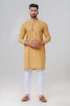 Buy_Amrit Dawani_Yellow Cotton, Silk Embroidery Lakhnavi Kurta With Pant _at_Aza_Fashions