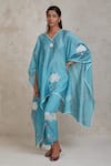 Buy_Sue Mue_Blue Handwoven Pure Chanderi Embroidered Patchwork V Isra Kaftan And Pant Set _at_Aza_Fashions