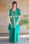 Buy_Cupid Cotton_Green Chanderi Silk Pearls, Zari, Embroidery Sweetheart Anarkali With Jacket _at_Aza_Fashions