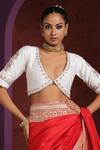 Buy_Weaver Story_White Raw Silk Embroidery Zardozi V Neck Blouse _at_Aza_Fashions