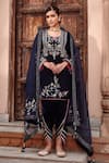 Buy_Ajiesh Oberoi_Blue Velvet Embroidered Dori Round Short Kurta Set _at_Aza_Fashions