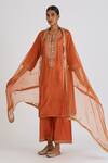 Buy_Lajjoo C_Orange Organza Embroidery Zardozi Vallika Dupatta _at_Aza_Fashions