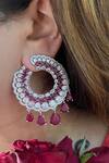 Buy_Mozaati_Red Stones Falak Drop Hoop Earrings_at_Aza_Fashions