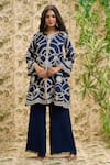 Buy_Aariyana Couture_Blue Kurta-organza And Pant- Viscose Jaal Work Kurta & Flared Set  _at_Aza_Fashions