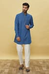 Buy_Aqube by Amber_Blue Denim Collared Kurta  _at_Aza_Fashions