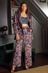 Buy_Priyanka Jain_Blue Velvet Lining Shantoon Paisley Print And Sequin Blazer Floral & Pant Set _at_Aza_Fashions