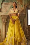 Buy_Ridhi Mehra_Yellow Blouse Net Embroidery Floral Aftaab Flower Vine Lehenga Set  _at_Aza_Fashions