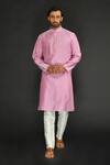 Buy_Sammohan Ceremonial_Purple Vis Silk And Spun  Lining 100% Placement Hand Kurta Set_at_Aza_Fashions